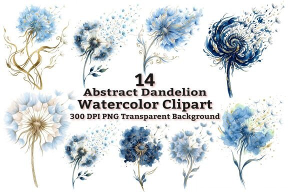 Abstract Blue and Gold Dandelion Clipart