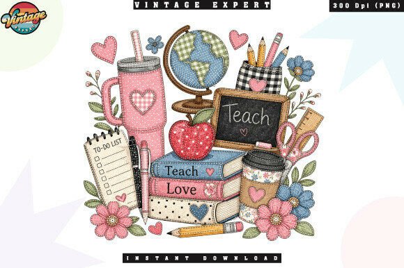 Back to School Teacher Patchwork PNG