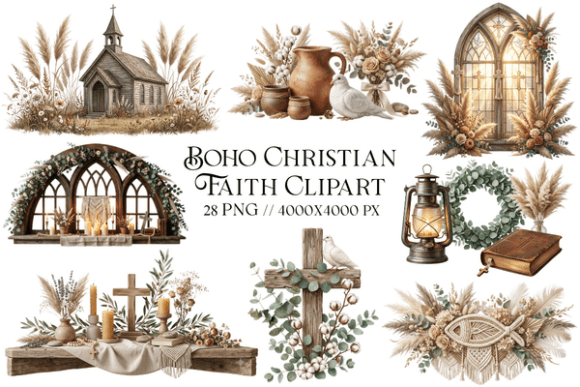 Boho Christian Faith Clipart: Elevating Spiritual Creativity with Rustic Elegance