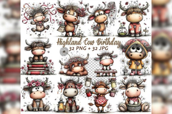 Bringing Joy to Design: The Charm of Whimsical Highland Cow Birthday Clipart