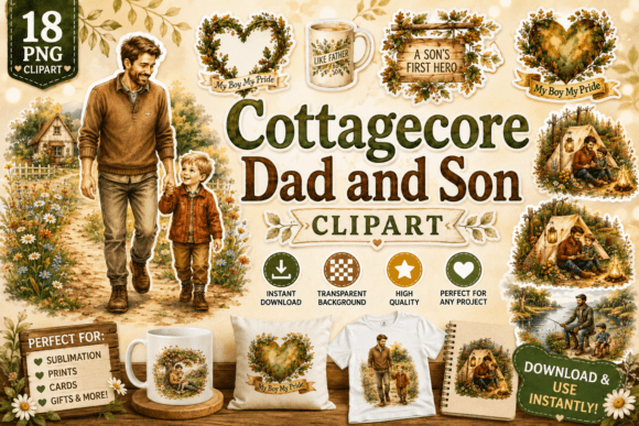 Celebrating Heritage and Connection Through Cottagecore Dad and Son Clipart PNG