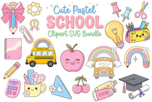 Cute Pastel School Clipart SVG Bundle: Elevate Your Creative Projects with Kawaii Charm