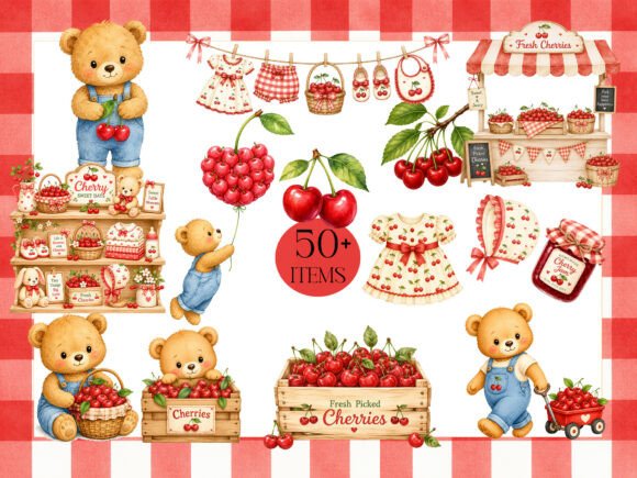 Designing with Watercolor Cherry on Top Clipart for Vintage Market Events