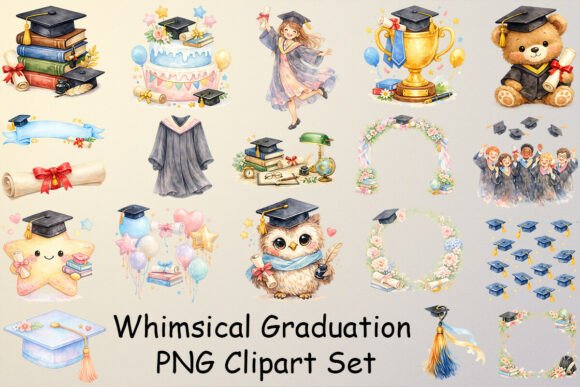 Elevate Your Creative Projects with a Whimsical Graduation PNG Clipart Set
