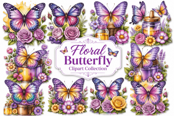 Elevating Digital Craftsmanship with the Watercolor Butterfly Flowers PNG Bundle
