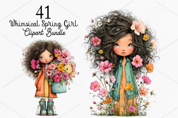 Elevating Digital Storytelling with the Whimsical Spring Girl Clipart Bundle