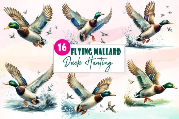 Evaluating Flying Mallard Duck Hunting Watercolor Digital Assets for Creative Projects