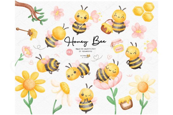 Honey Bee Watercolor Clipart, Cute Baby: Bringing Spring Sweetness to Your Designs