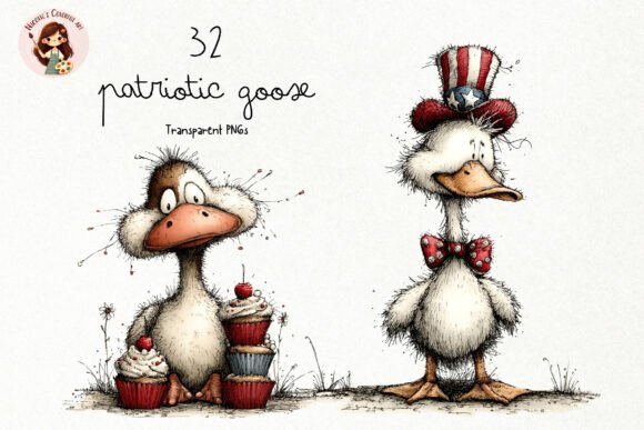 Patriotic Goose PNG Clipart Set