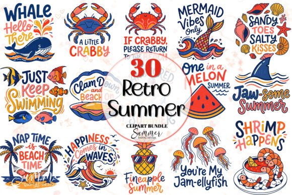 Retro Summer Beach Clipart Bundle: Elevate Your Creative Projects with Coastal Charm