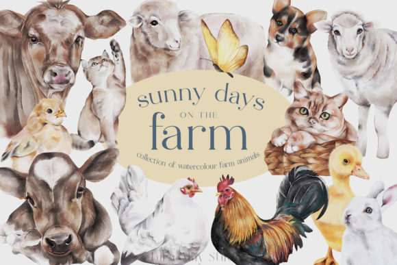 Spring Farm Animals in Watercolor PNG: Elevating Creative Projects with Hand-Drawn Charm