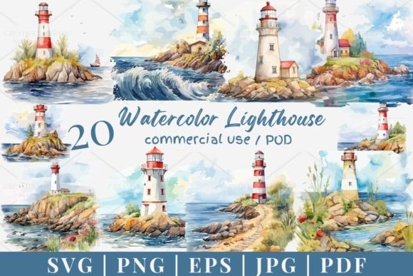 Strategic Visual Assets: Leveraging 20 Watercolor Lighthouse, SVG, PNG 954 for Brand Growth