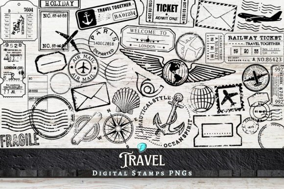 Travel Digi Stamps: 40 PNGs for Crafts