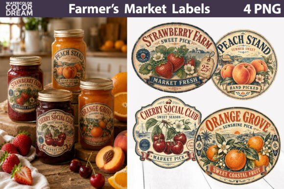 Vintage Fruit Market Labels for Creative Projects