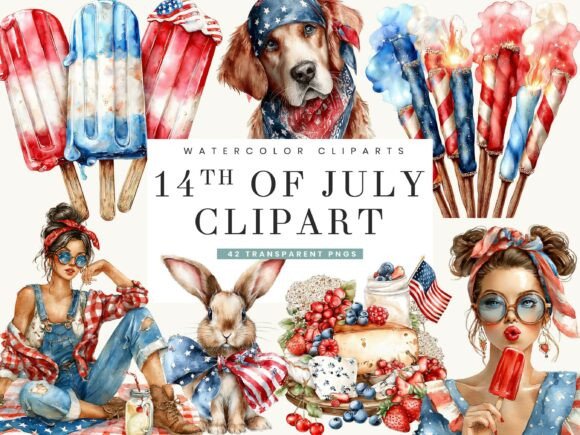 Watercolor 14th of July Clipart Bundle