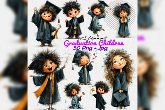 Whimsical Graduation Kids PNG Clipart: Elevate Your School Celebration Designs